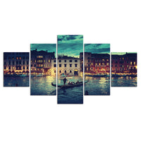 5-Piece Nighttime Venice River Cruise Canvas Wall Art