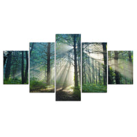 5-Piece Misty Forest Sun Rays Canvas Wall Art