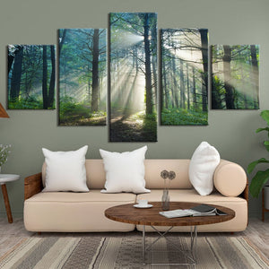 5-Piece Misty Forest Sun Rays Canvas Wall Art