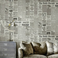 Black & White Vintage Retro Newspaper Print Wallpaper