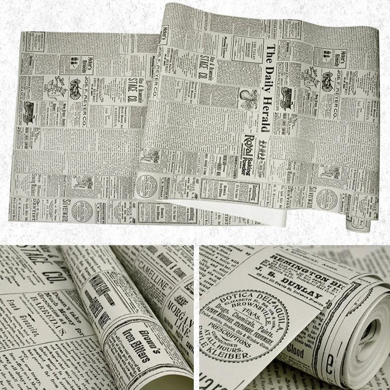 Black & White Vintage Retro Newspaper Print Wallpaper