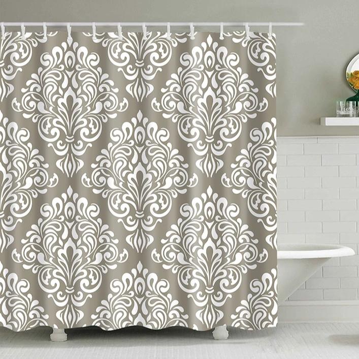 Simple Floral Damask Pattern Bathroom Shower Curtain