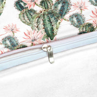 White 2/3-Piece Pink Floral Cactus Print Duvet Cover Set