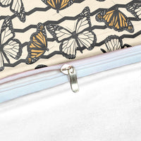 Beige 2/3-Piece Striped Butterfly Pattern Duvet Cover Set