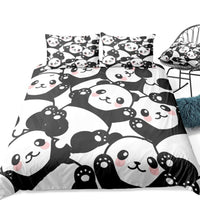 Black & White 3-Piece Cartoon Panda Pattern Duvet Cover Set