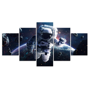 5-Piece Floating Space Astronaut Canvas Wall Art
