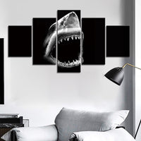5-Piece Black & White Shark Jaws Canvas Wall Art