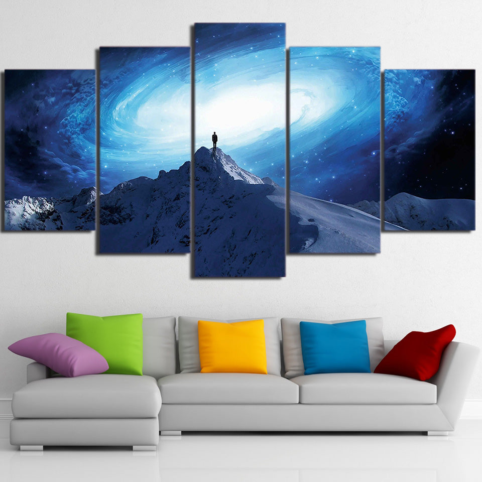 5-Piece Blue Mountain Sky Galaxy Canvas Wall Art