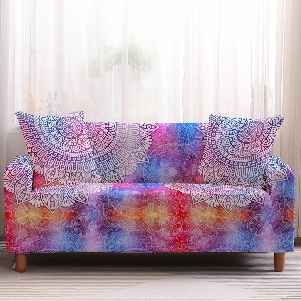 Rainbow Bohemian Mandala Print Sofa Couch Cover