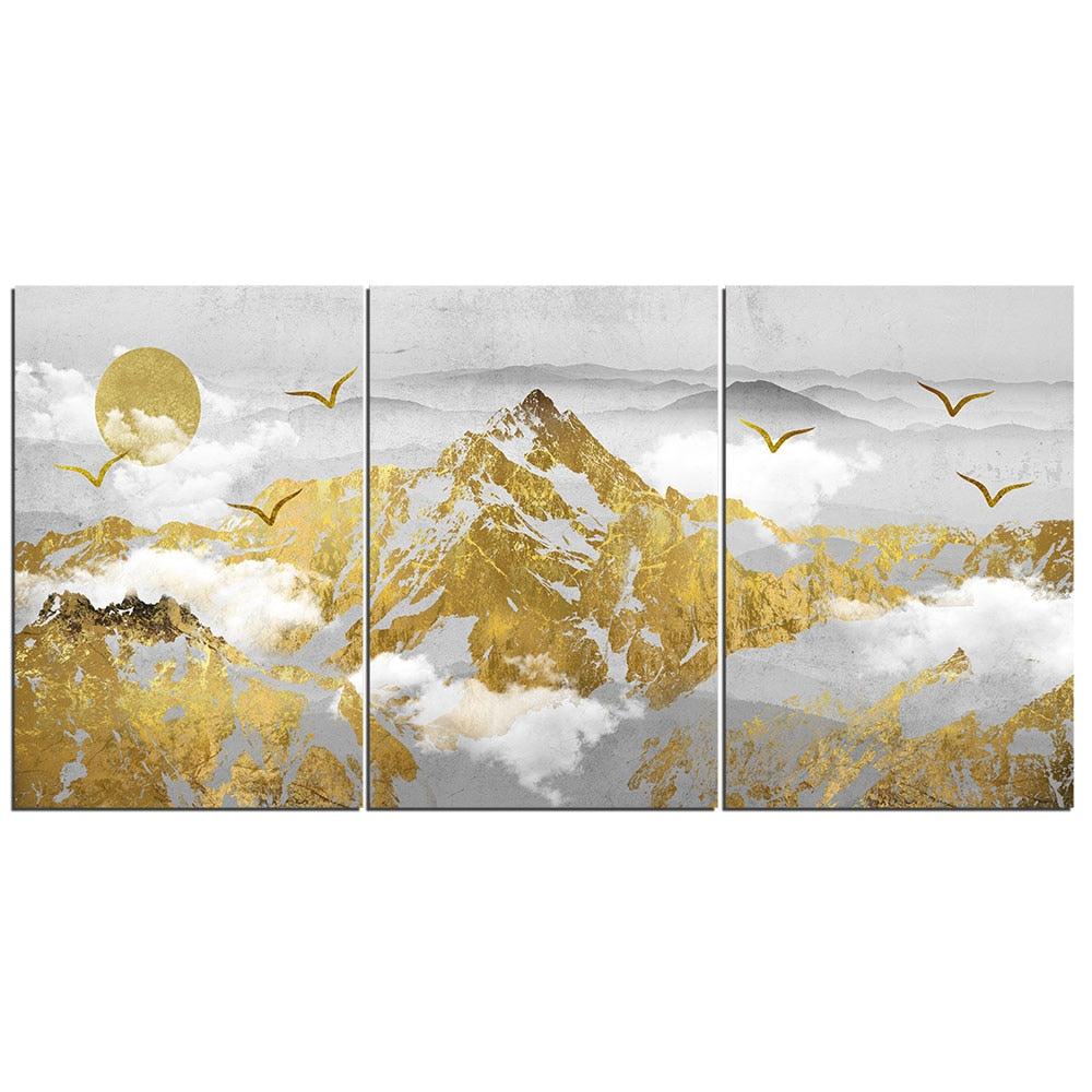 3-Piece Golden Abstract Mountain Range Canvas Wall Art