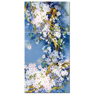 3-Piece Blue & White Chinese Asian Floral Wall Art