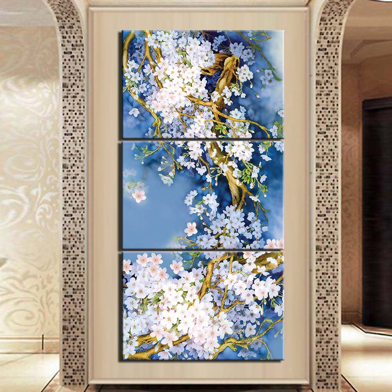 3-Piece Blue & White Chinese Asian Floral Wall Art