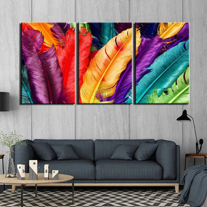 3-Piece Multi-Color Rainbow Feathers Canvas Wall Art