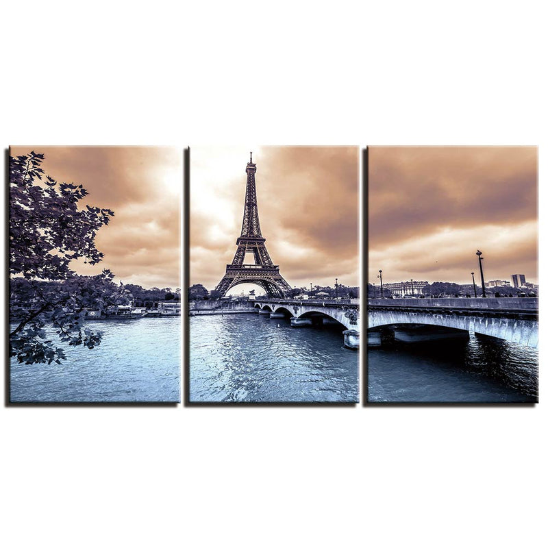 3-Piece Blue Water Paris Eiffel Tower Canvas Wall Art