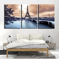 3-Piece Blue Water Paris Eiffel Tower Canvas Wall Art