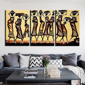 3-Piece Tribal African Savanna Women Canvas Wall Art