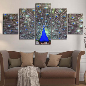 5-Piece Green / Blue Peacock Feathers Canvas Wall Art