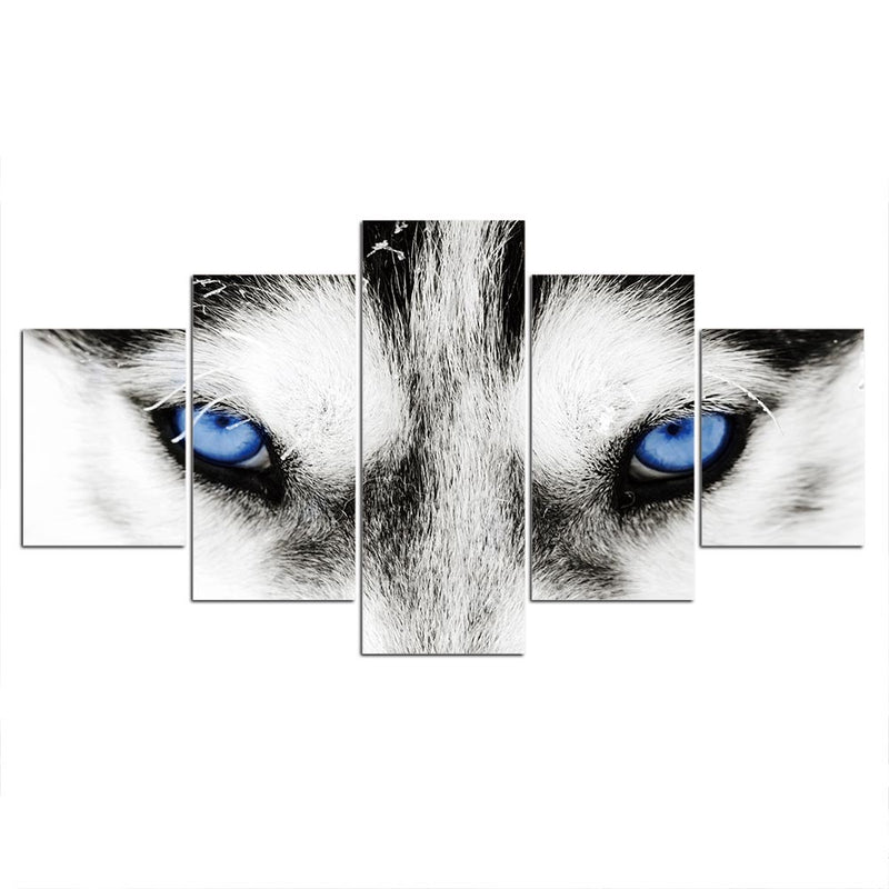 5-Piece Blue White Arctic Wolf Eyes Canvas Wall Art