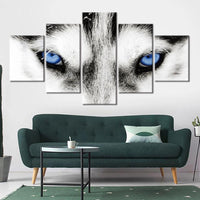 5-Piece Blue White Arctic Wolf Eyes Canvas Wall Art