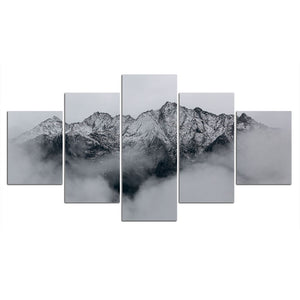 5-Piece Black & Gray Cloudy Mountain Peak Canvas Wall Art