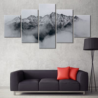 5-Piece Black & Gray Cloudy Mountain Peak Canvas Wall Art