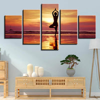 5-Piece Orange Coastal Yoga Sunset Canvas Wall Art