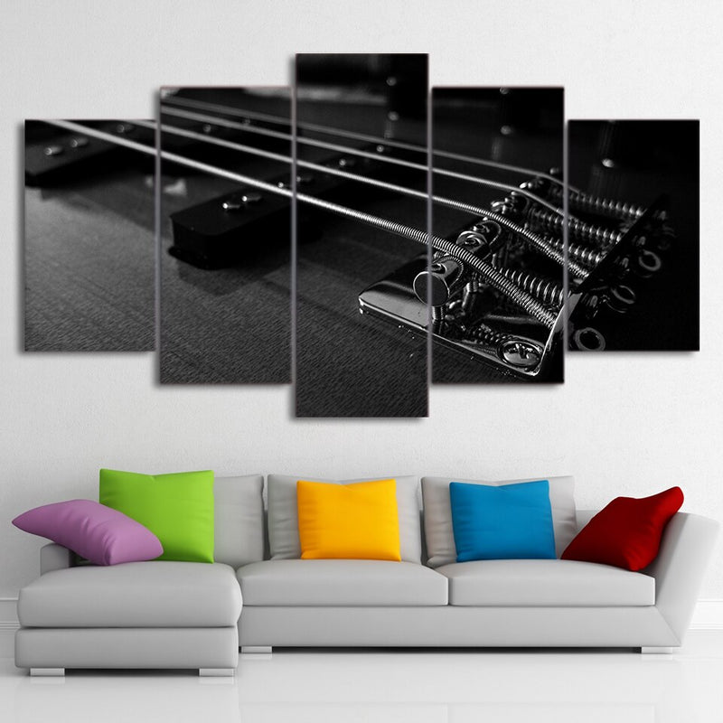 5-Piece Black & White Guitar String Closeup Canvas Wall Art