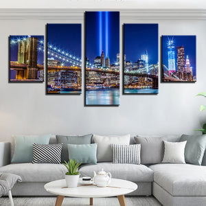 5-Piece New York 911 Memorial Lights Canvas Wall Art