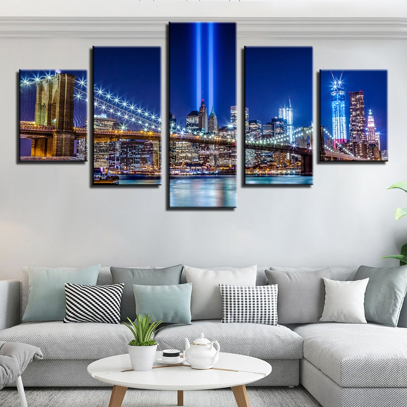 5-Piece New York 911 Memorial Lights Canvas Wall Art