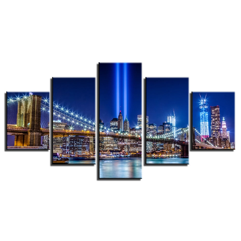 5-Piece New York 911 Memorial Lights Canvas Wall Art