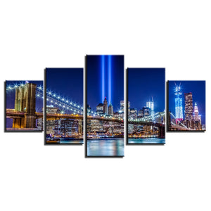 5-Piece New York 911 Memorial Lights Canvas Wall Art