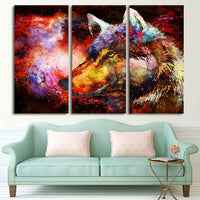 3-Piece Colorful Cosmic Space Wolf Canvas Wall Art