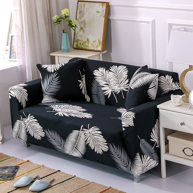 Dark Navy Fern / Palm Leaf Pattern Sofa Couch Cover