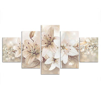 5-Piece White Lily Flowers Canvas Wall Art