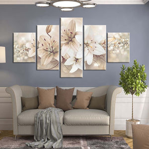 5-Piece White Lily Flowers Canvas Wall Art