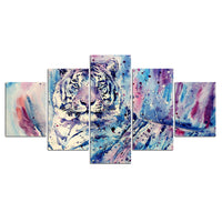 5-Piece Abstract Watercolor White Tiger Canvas Wall Art