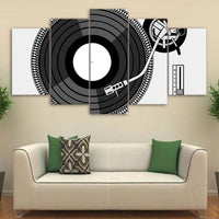 5-Piece Black & White Retro DJ Turntable Canvas Wall Art