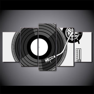 5-Piece Black & White Retro DJ Turntable Canvas Wall Art