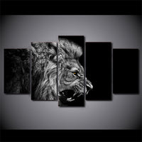 5-Piece Black & White Side Facing Lion Canvas Wall Art