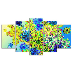 5-Piece Abstract Colorful Hippie Flowers Canvas Wall Art
