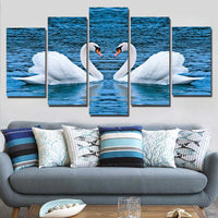 5-Piece Blue Lake Swan Love Canvas Wall Art