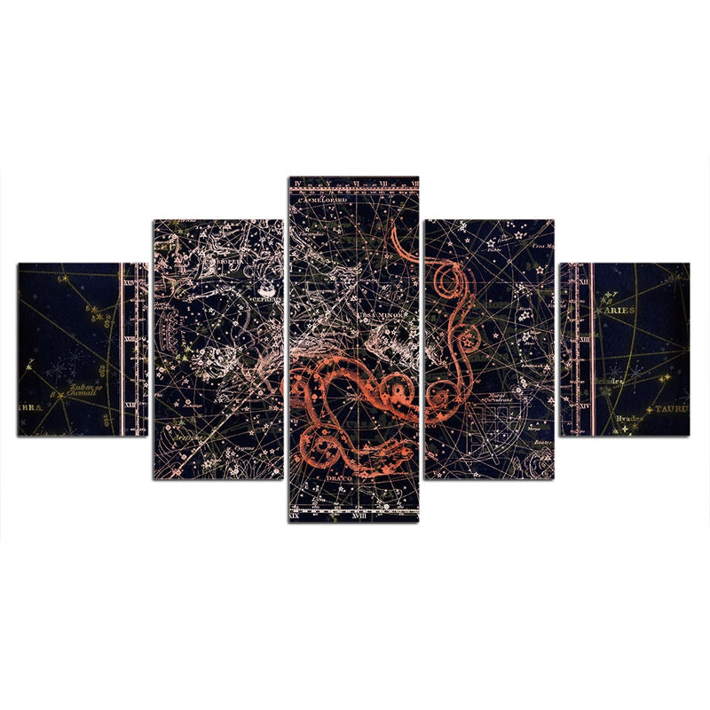 5-Piece Black Abstract Zodiac Constellation Chart Wall Art