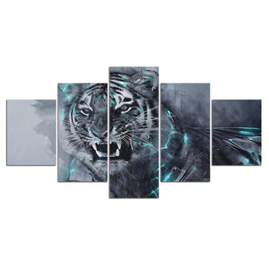 5-Piece Black & Gray Electric Tiger Canvas Wall Art