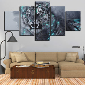 5-Piece Black & Gray Electric Tiger Canvas Wall Art