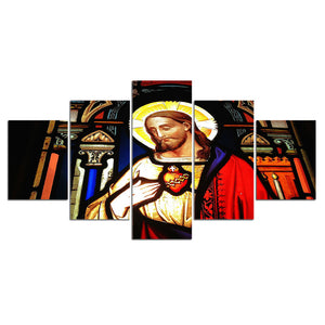 5-Piece Christian Stained Glass Jesus Canvas Wall Art