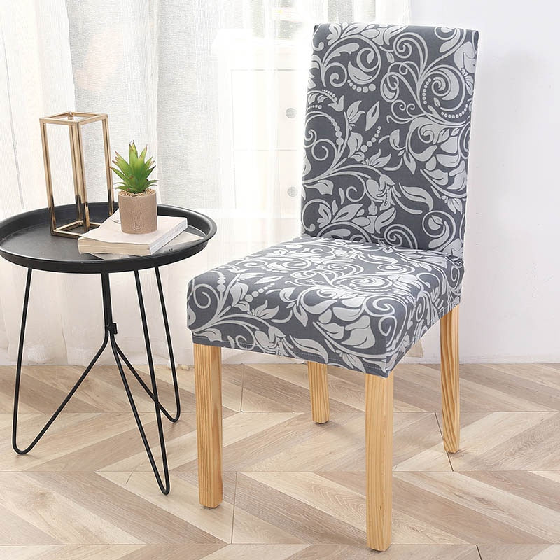 Gray Vintage Floral Pattern Dining Chair Cover