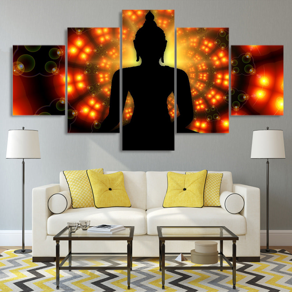 5-Piece Orange Zen Buddha Dreamscape Canvas Wall Art