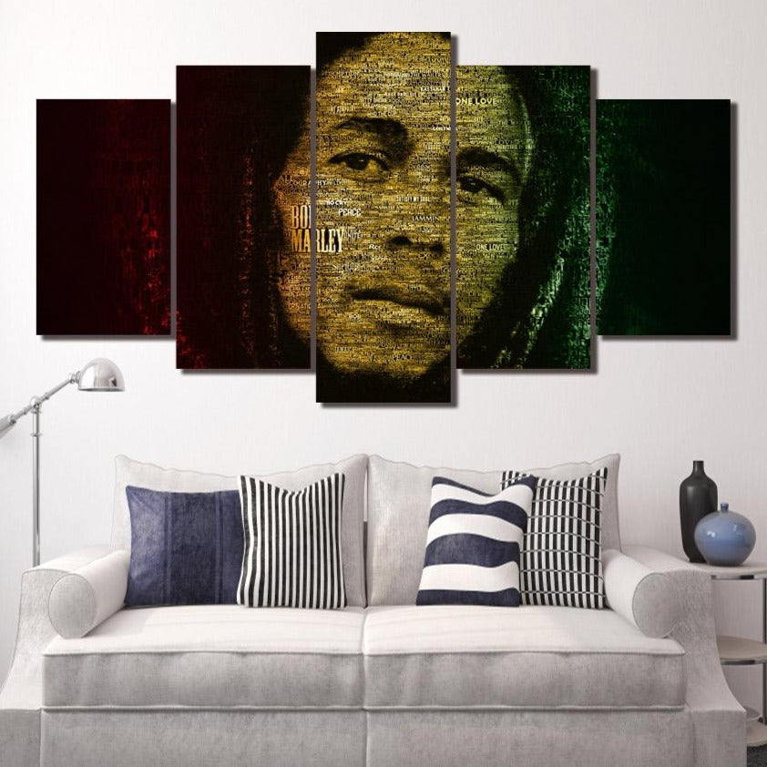 5-Piece Abstract Bob Marley Song Print Canvas Wall Art