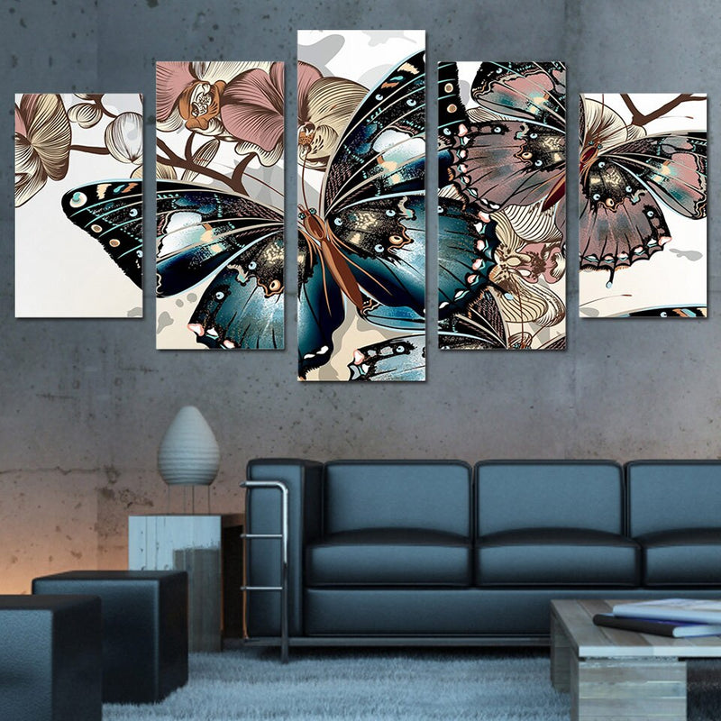 5-Piece Pastel Abstract Floral Butterfly Canvas Wall Art