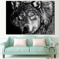 3-Piece Black & White Painted Wolf Portrait Canvas Wall Art